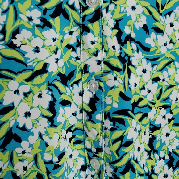 Women's Catherine's 4X 30/32W Green/Teal Floral 3/4 Sleeve Button Up Plus Tunic - Picture 8 of 11